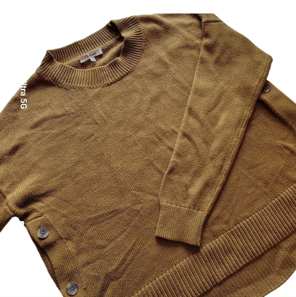 Madewell Women's Longsleeve Sweater Side Buttons  High Low Brown Size Medium